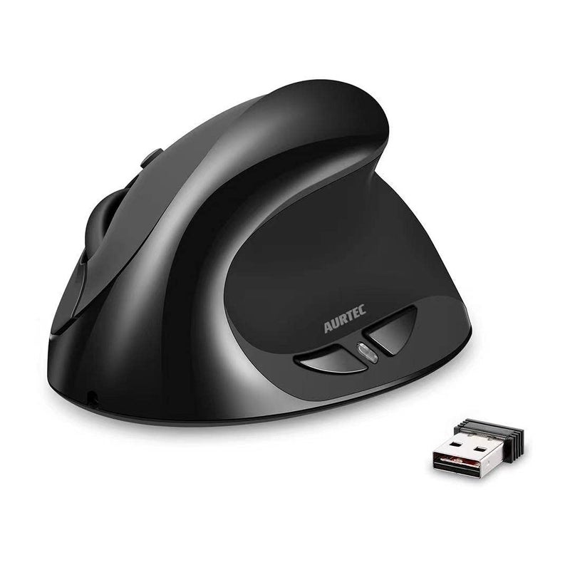 AURTEC Vertical Mouse, Rechargeable 2.4G Wireless Ergonomic Mice with USB Receiver, 6 Buttons and 3 Adjustable DPI 800/1200/1600, Black - Image 1
